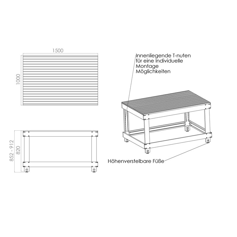Bord med T-spår aluminium 1500x1000 - 8