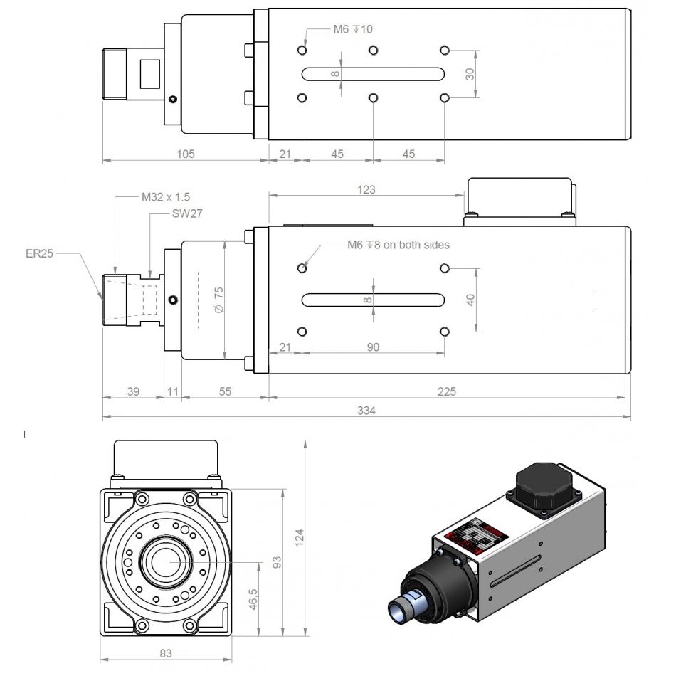 Spindelmotor ER25-2.2 KW 10000 - 24000 rpm - 2
