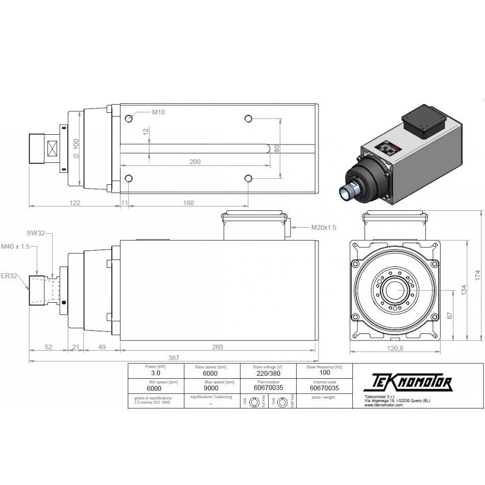 Spindelmotor ER32-3.0 KW 6000 - 9000 rpm - 2