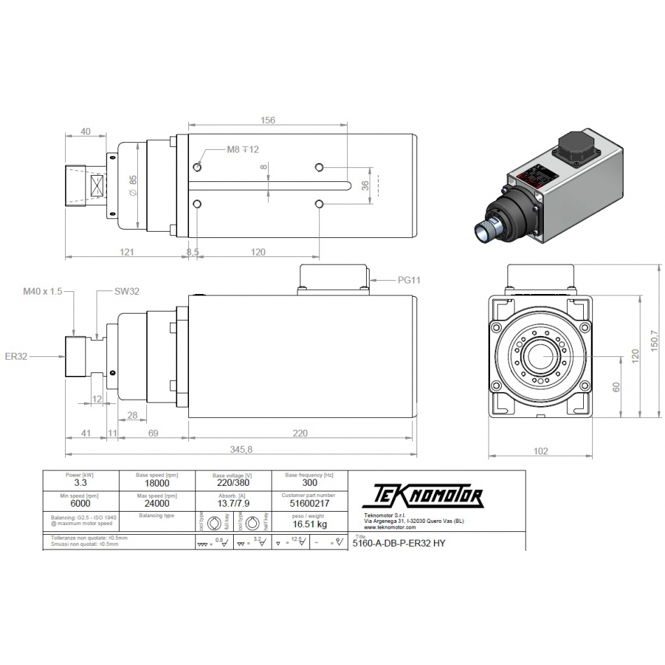 Spindelmotor ER32-3.3 KW 10000 - 24000 rpm - 2