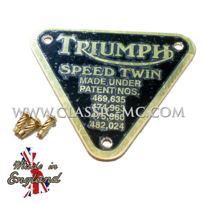 PATENT PLATE, SPEED TWIN BRASS W/RIVETS