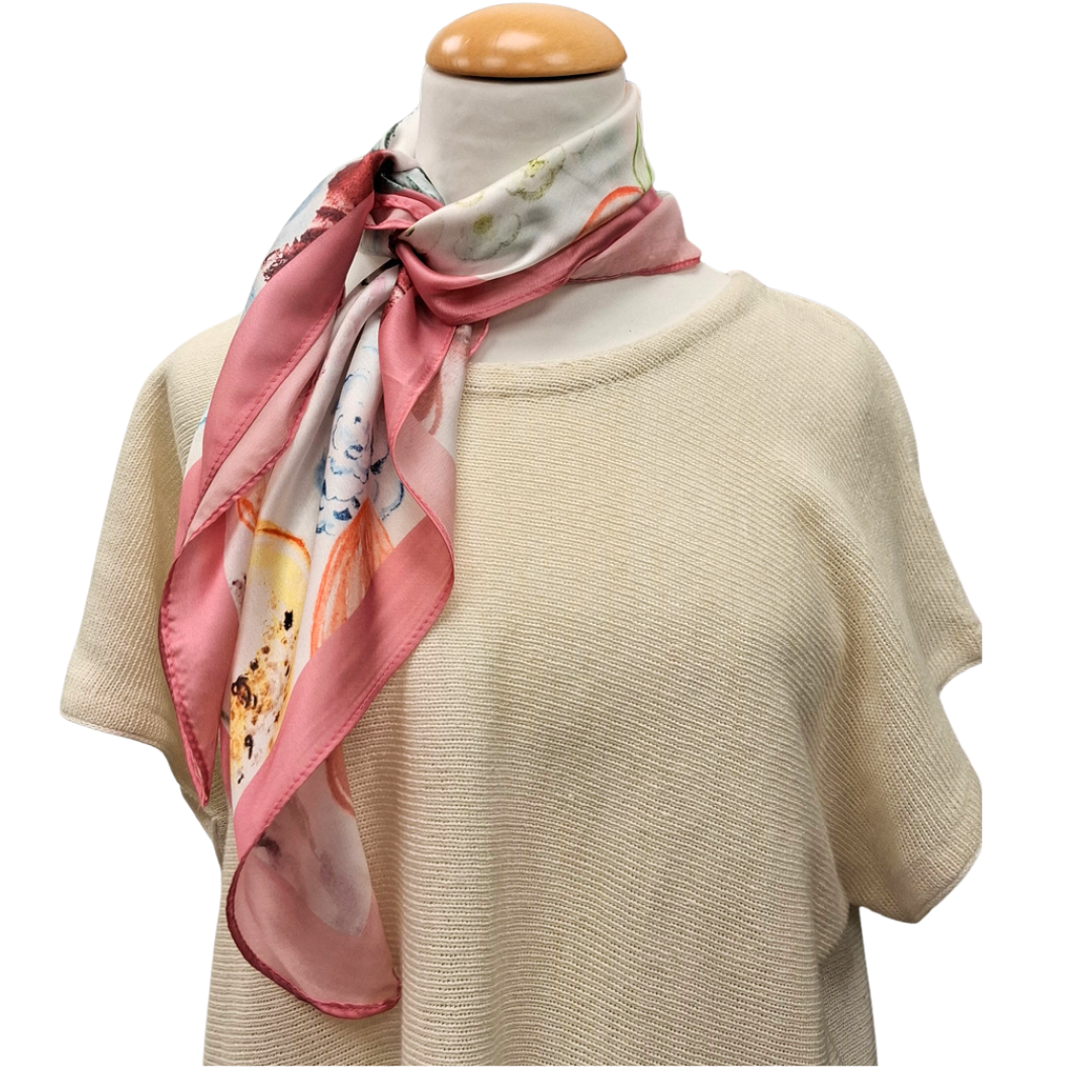 Viskos scarf -  Rosa/vit blomsteräng