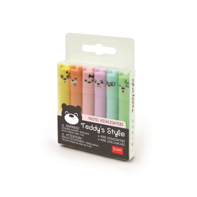 6 mini-highlighters, pastellfärger, Teddy´s style