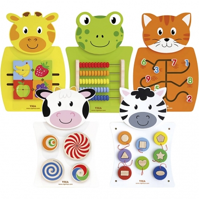 VIGA aktivitetstavla, Ko, katt, groda, zebra och giraff, stl. 36x55x3,5 cm, 5 delar/ 1 förp.