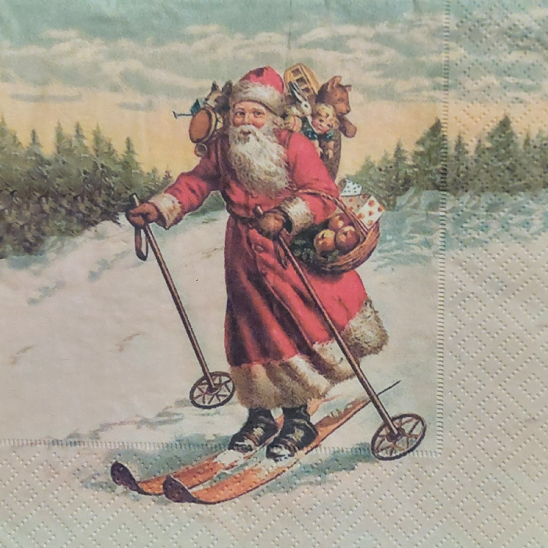 Julservietter - Tomte på skidor Vintage