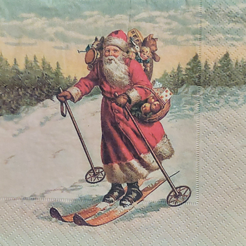 Julservietter - Tomte på skidor Vintage
