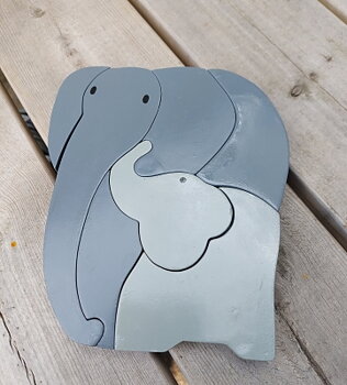 Trä pussel i påse mamma & barn elefant