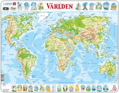 Pussel - Världskarta Topografiskt - 80 bitar