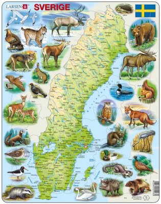 Pussel- Sverigekarta med djur