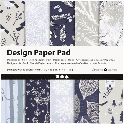 Designpapper, blå, grå,