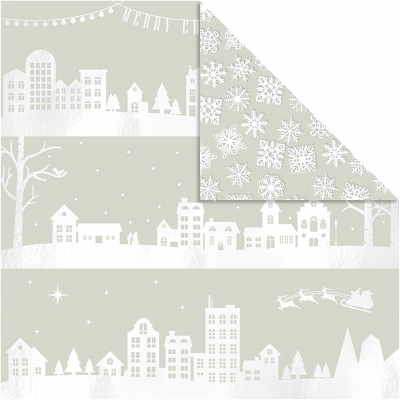 Designpapper, hus och snöflingor, 30,5x30,5 cm, 180 g, 3 ark/ 1 förp.