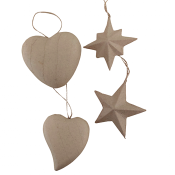 Juldekorationer, hjärtan & stjärnor 4 st