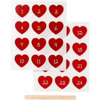 Rub-on stickers, röd, kalendersiffror