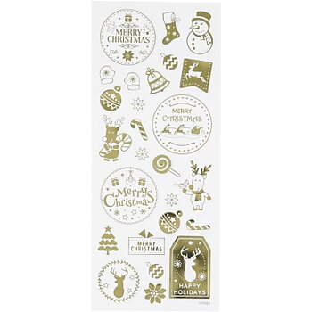 Stickers, guld, jul, 10x24 cm, 1 ark