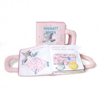Godnatt-bok, rosa med kanin med eller utan text
