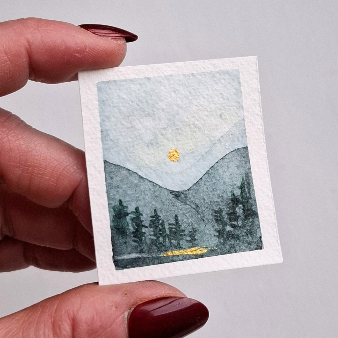 Miniart- Original - Fjäll -Blå nyanser med skog och Berg
