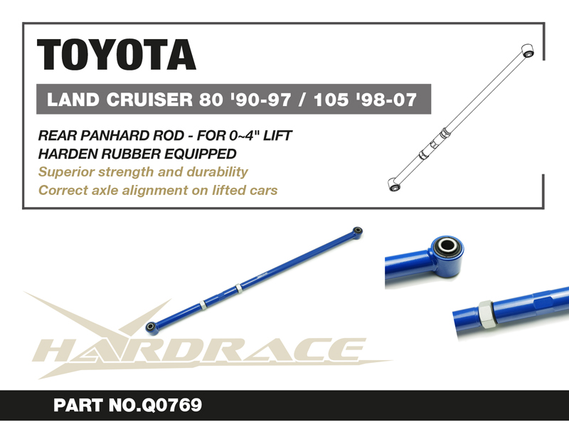 TOYOTA LAND CRUISER 80 '90-97/ 105 '98-07/ LX450 '95-97
Bakre PANHARD ROD - FOR 0~4" LIFT
(Hårdare Gummi) - 1 St/Sats