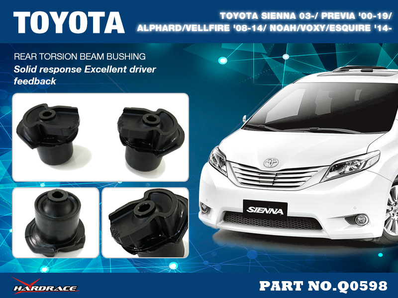 TOYOTA SIENNA 03-/ PREVIA '00-19/
ALPHARD/VELLFIRE '08-14/ NOAH/VOXY/ESQUIRE '14-
Bakre TORSION BEAM Bussning
(Hårdare Gummi) - 2 St/Sats