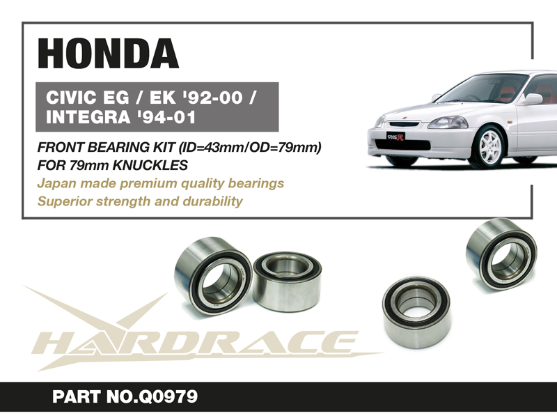 HONDA CIVIC EG/EK '92-00/INTEGRA '94-01
FRONT WHEEL BEARING KIT - 2PCS/SET
BEARINGS MADE IN JAPAN(ID=43mm/OD=79mm)