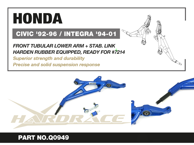 HONDA CIVIC '92-96/ INTEGRA '94-01 FRONT TUBULAR LOWER ARM + STAB. LINK (HARDEN RUBBER) - 4PCS/SET READY FOR HARDRACE #7214