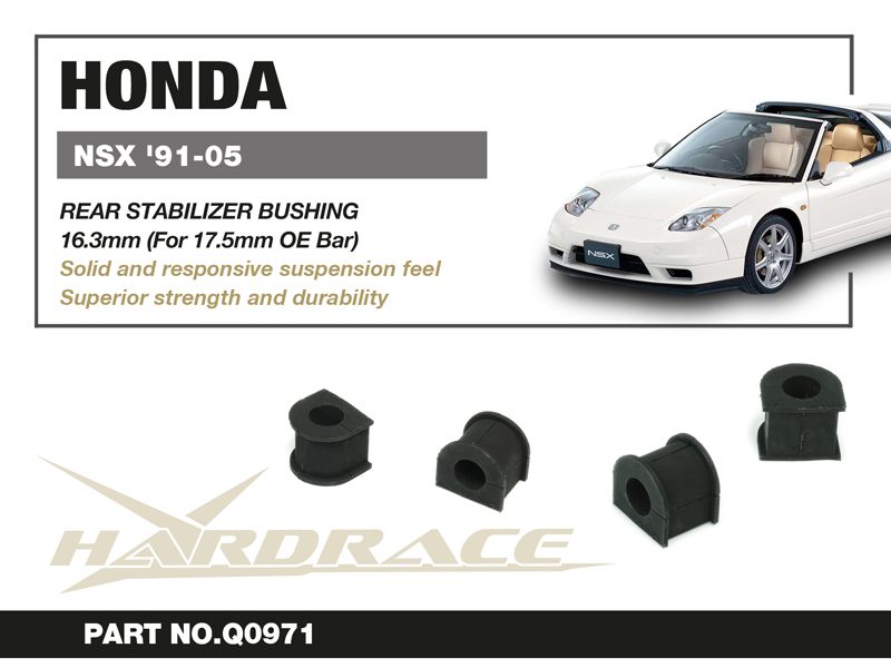 NSX '91-05/ NSX-T '95-01/ NSX-R '93-95 & '02-05
REAR STABILIZER BUSH, 16.3mm (FOR 17.5mm OE BAR)
2PCS/SET