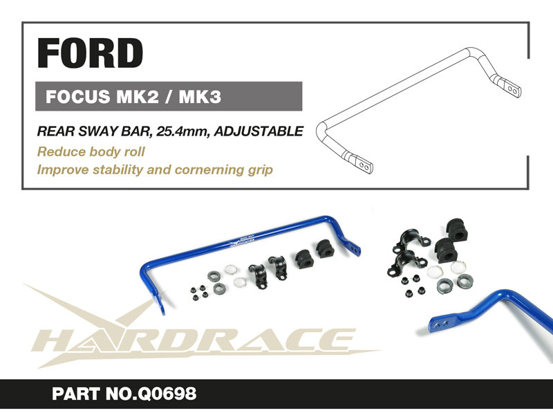 FORD FOCUS MK2 '04-11(NON-RS)/FOCUS MK3 12-18 (NON-ST/RS)
MAZDA 3 '03-13/ 5 '05-18/ VOLVO S40/V50/C30/C70/V40
REAR SWAY BAR, 25.4mm ADJ.
13PCS/SET