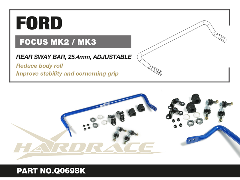 FORD FOCUS MK2 '04-11(NON-RS)/FOCUS MK3 12-18 (NON-ST/RS)
MAZDA 3 '03-13/ 5 '05-18/ VOLVO S40/V50/C30/C70/V40
Bakre kränghämmare, 25.4mmJusterbar 
WITH STAB. LINK - 15 St/Sats