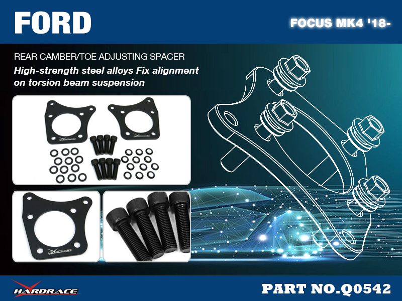FORD FOCUS MK4 '19-
Bakre CAMBER/TOE ADJUSTING SPACER - 2 St/Sats
TOE IN FROM 0.2° TO 0.1°/ADD NEGATIVE CAMBER BY 1°