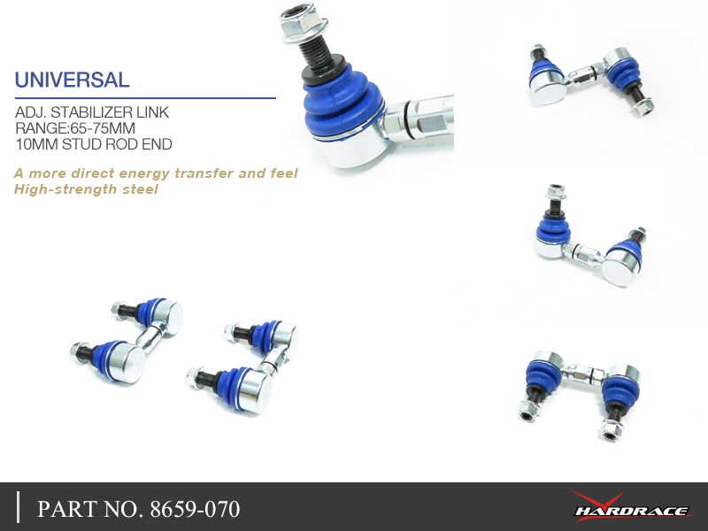 UNIVERSAL ADJ. STABILIZER LINK 2PCS/SET
RANGE:65-75MM - 10MM STUD ROD END