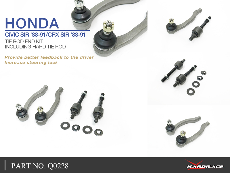 HONDA CIVIC SIR '88-91/CRX SIR '88-91
TIE ROD END KIT - 4PCS/SET
INCLUDING HARD TIE ROD