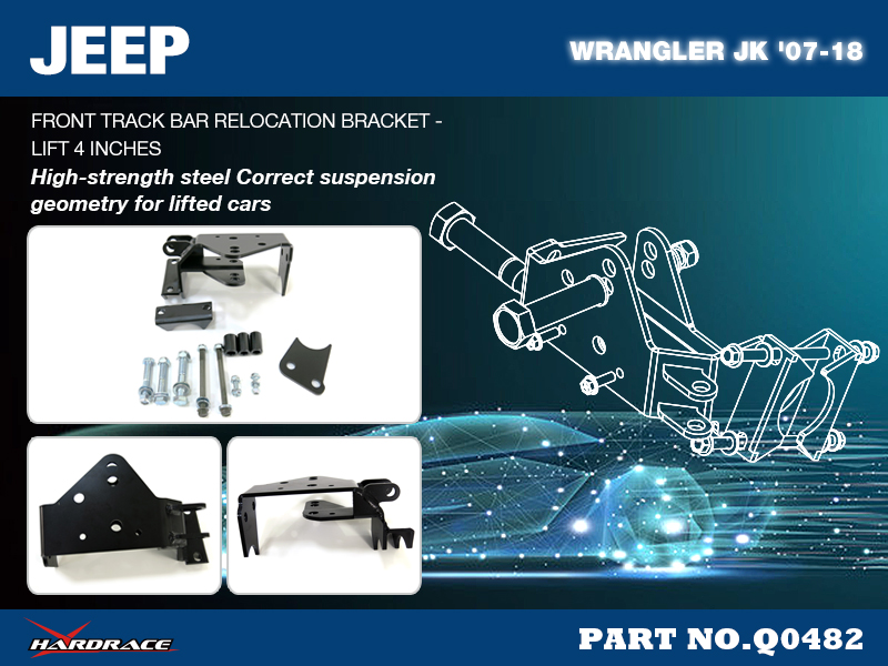 JEEP WRANGLER '06-18 JK
Främre TRACK BAR RELOCATION BRACKET - LIFT 4 INCHES
- 3 St/Sats
