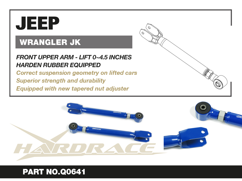 JEEP WRANGLER '06-18 JK
FRONT UPPER ARM - ADJUSTABLE V2.
LIFT 0~4.5 INCHES
(HARDEN RUBBER) 2PCS/SET