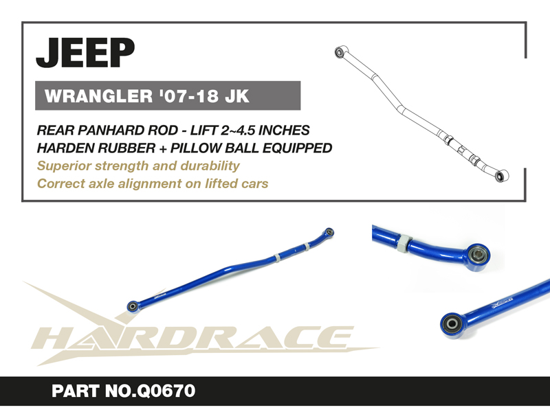 JEEP WRANGLER '07-18 JK
REAR TRACK BAR-ADJUSTABLE 0~4.5" LIFT, V2.
(HARDEN RUBBER+PILLOW BALL) - 1PCS/SET