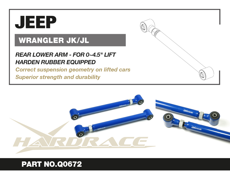 JEEP WRANGLER '06-18 JK/ '18- JL
Bakre Bärarm-Justerbar - 0~4.5" LIFT, V2.
(Hårdare Gummi) - 2 St/Sats