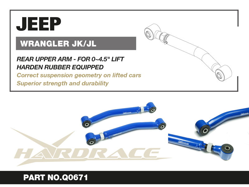JEEP WRANGLER '06-18 JK/ '18- JL
Bakre Övre Bärarm-Justerbar- 0~4.5" LIFT, V2.
(Hårdare Gummi) - 2 St/Sats