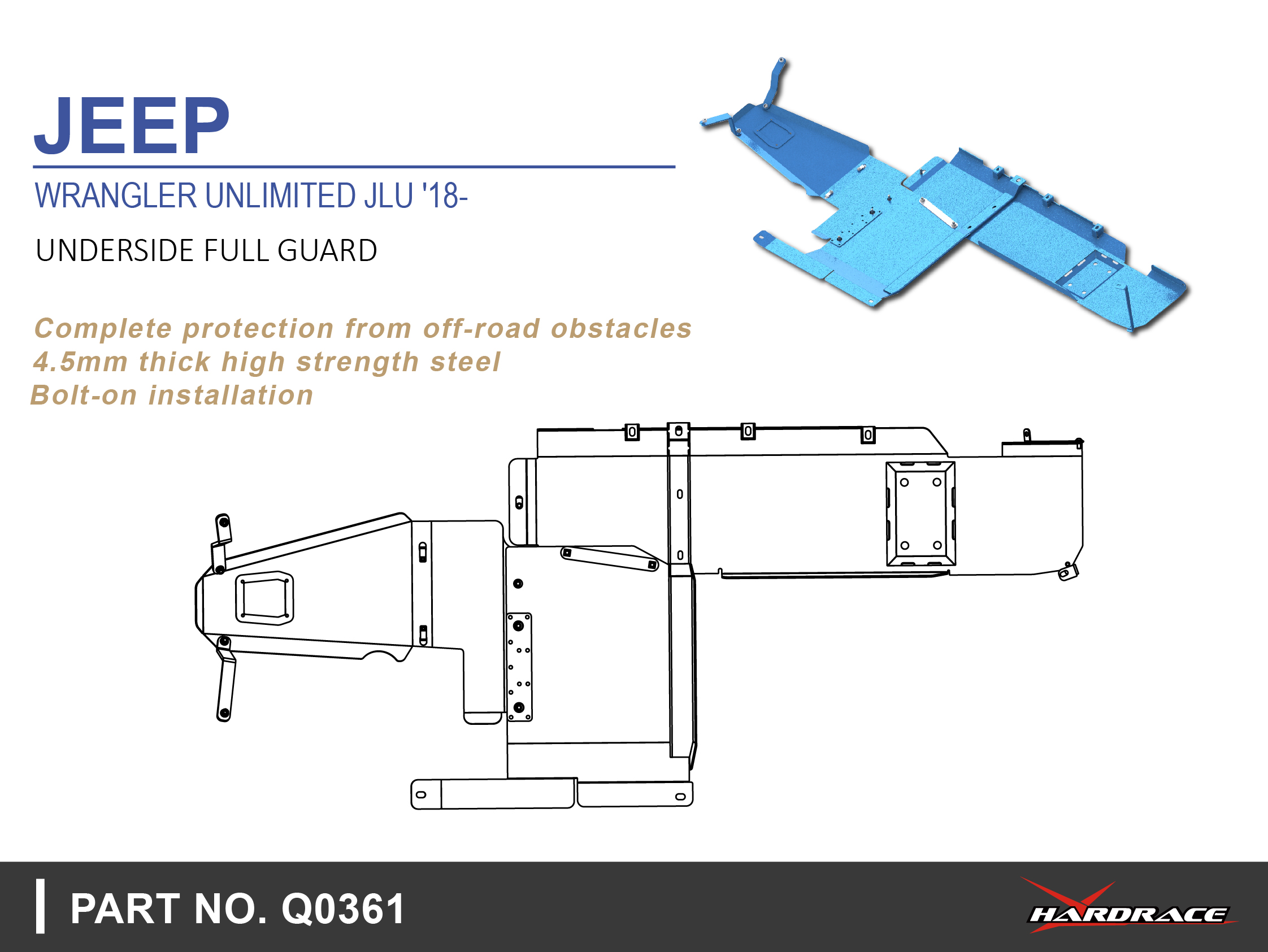 JEEP WRANGLER UNLIMITED JLU '18- 3.6L 
COMPLETE SKID PLATE - 6PCS/SET