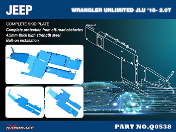 JEEP WRANGLER UNLIMITED JLU '18- 2.0T
Komplett SKID PLATE - 8 St/Sats