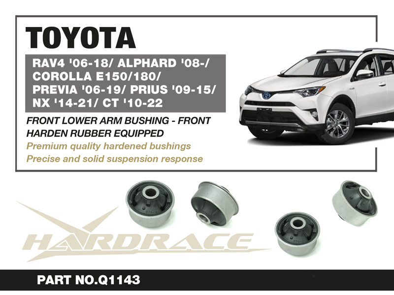 TOYOTA RAV4 '06-18/ ALPHARD '08-/ COROLLA '07-13 E150/ '13-18 E180/ PREVIA '06-19/ PRIUS '09-15/ PRIUS ALPHA '11-21/ NX '14-21/ CT200h '10-22 Främre Bärarm Bussning, Bakre (Hårdare Gummi) - 2 St/Sats