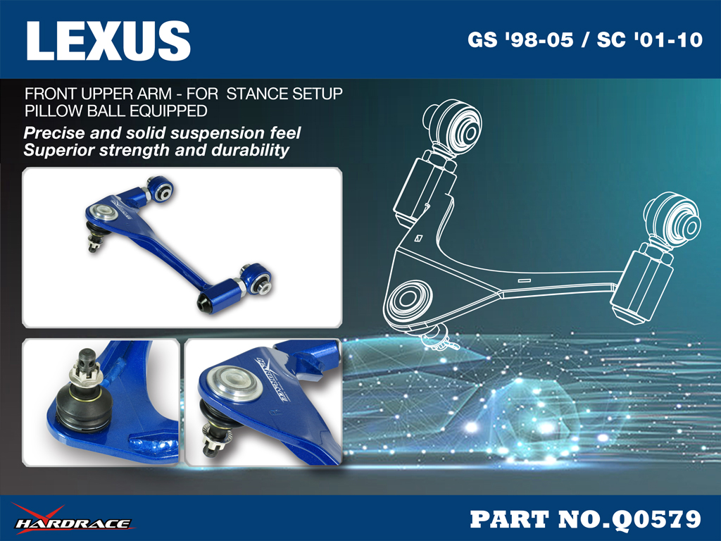 LEXUS GS '98-05/ SC '01-10
Främre Övre Bärarm ,V2
(Länklager) 2 St/Sats
EXTREME LOWER / STANCE SETUP ONLY.