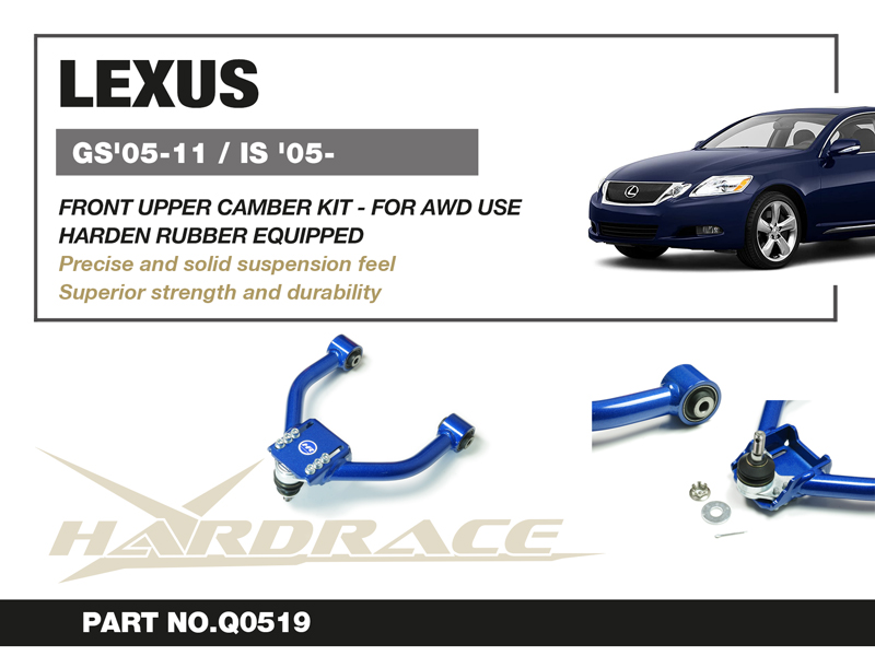 LEXUS GS '05-11/ IS '05-/ 
TOYOTA CROWN '03-08/ MARK X '04-09 
FRONT UPPER CAMBER KIT V2.
(HARDEN RUBBER) 2PCS/SET
FOR AWD MODELS