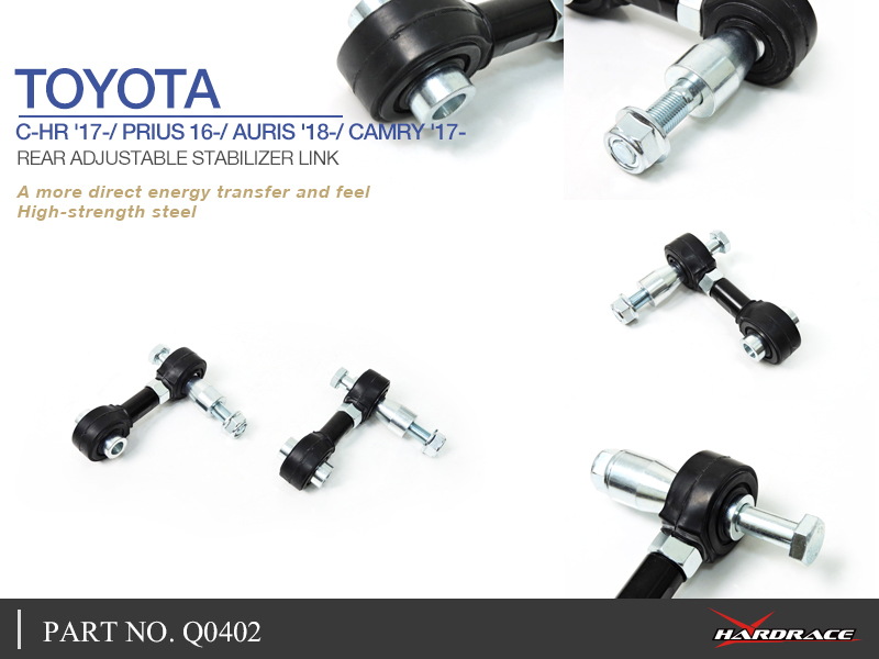 TOYOTA C-HR '17-/ PRIUS 16-/ AURIS '18-/ ALTIS '19- 
CAMRY '17-/ AVALON '18-/ LEXUS ES '18-/ UX '18-/ 
YARIS GR '20-
Bakre Justerbar STAB. LINK - 2 St/Sats