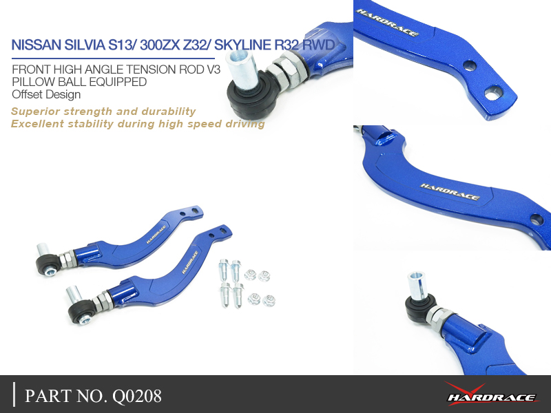NISSAN SILVIA S13/ 300ZX Z32/ SKYLINE R32 RWD
Främre HIGH ANGLE TENSION ROD V3
(Länklager) - 2 St/Sats