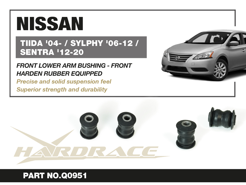 NISSAN TIIDA '04-/ LIVINA '06-20/ SYLPHY '06-12/
SENTRA '12-20/ MARCH '02-10/ CUBE '02-19/ NOTE '04-13
FRONT LOWER ARM BUSHING - FRONT
(HARDEN RUBBER) - 2PCS/SET