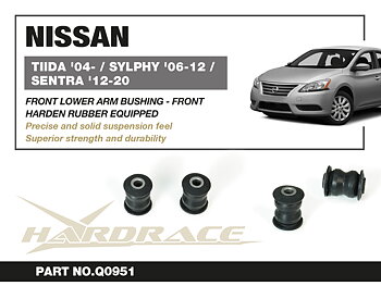 NISSAN TIIDA '04-/ LIVINA '06-20/ SYLPHY '06-12/
SENTRA '12-20/ MARCH '02-10/ CUBE '02-19/ NOTE '04-13
Främre Bärarm Bussning - Främre
(Hårdare Gummi) - 2 St/Sats