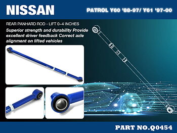 NISSAN PATROL Y60 '88-97/ Y61 SERIES 1 '97-00
Bakre PANHARD ROD - LIFT 0~4 INCHES
(Hårdare Gummi) - 1 St/Sats