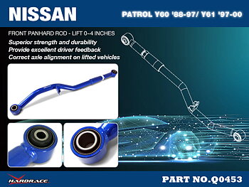 NISSAN PATROL Y60 '88-97/ Y61 SERIES 1 '97-00
Främre PANHARD ROD - LIFT 0~4 INCHES 
(Hårdare Gummi) - 1 St/Sats
FOR LHD MODELS ONLY