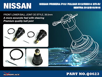 NISSAN PRIMERA P10/ PULSAR N13/RNN14 GTI-R/ 
SENTRA B12/B15/N16
FRONT LOWER BALL JOINT - 38.5mm DIAMETER 
(OE STYLE) - 2PCS/SET