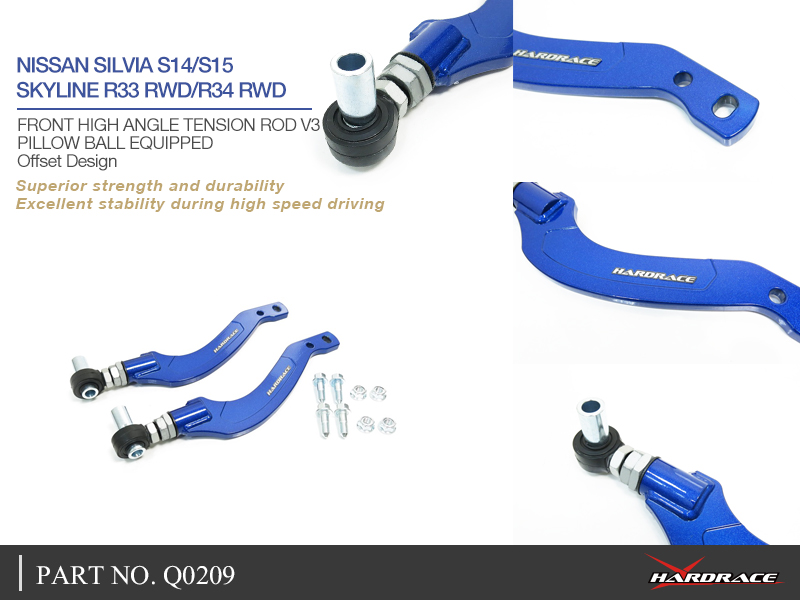 NISSAN SILVIA S14/S15 / SKYLINE R33 RWD/R34 RWD
FRONT HIGH ANGLE TENSION ROD V3
(PILLOW BALL) - 2PCS/SET