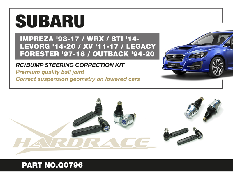 SUBARU IMPREZA '93-17/ WRX/STI '14-/ LEVORG '14-20/ 
XV '11-17/ FORESTER '97-18/ LEGACY/OUTBACK '94-20
RC/BUMP STEERING CORRECTION KIT - 4PCS/SET