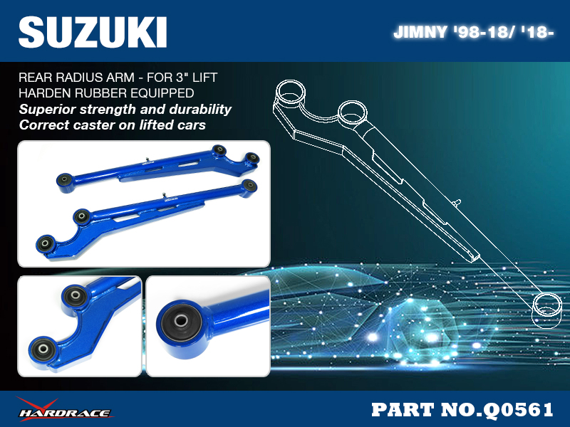 SUZUKI JIMNY '98-18/ '18-
Bakre RADIUS ARM - FOR 3" LIFT
(Hårdare Gummi) - 2 St/Sats